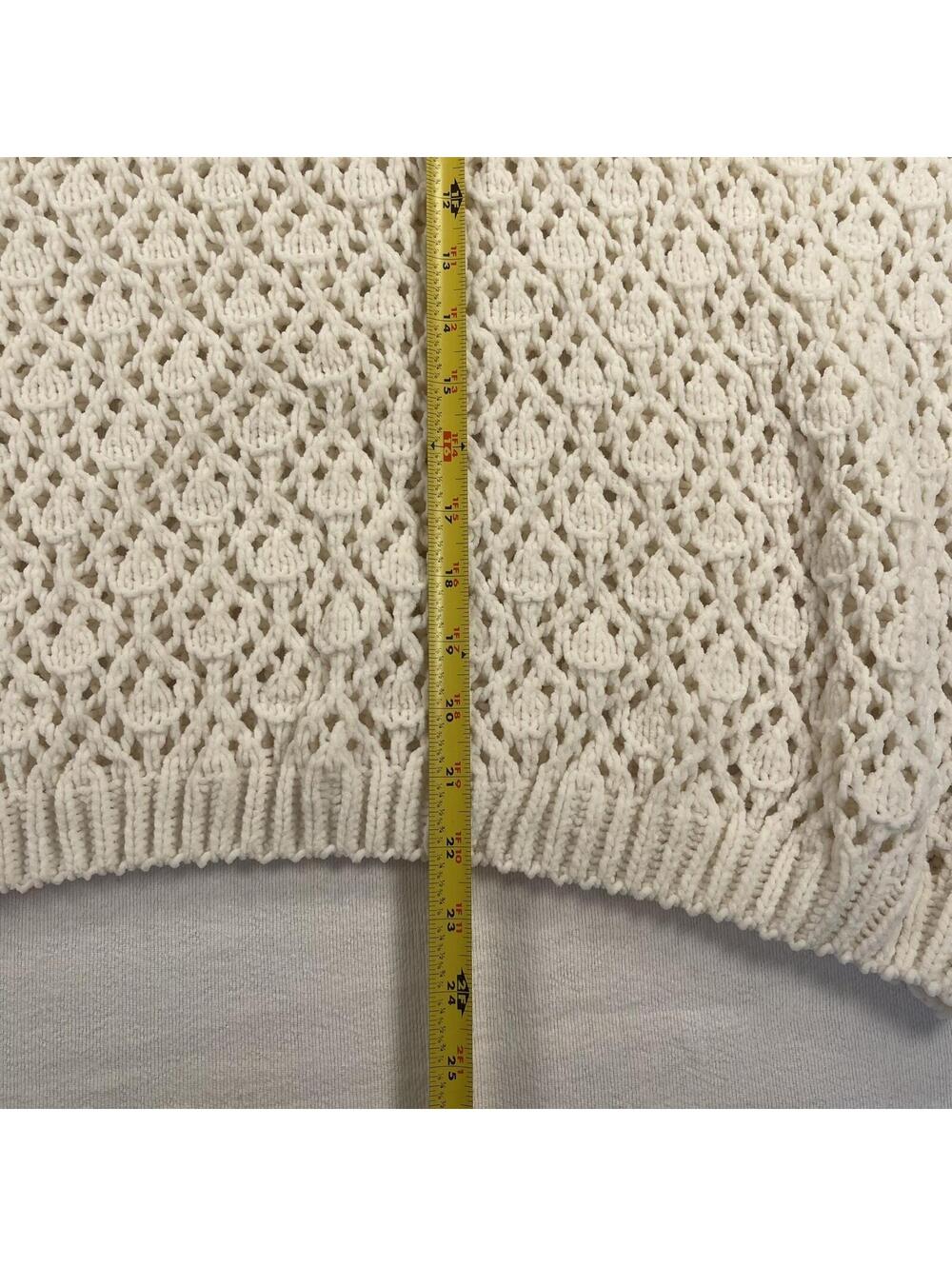 Women's Crochet Sweater Chunky, Open Weave knit M/L CarlyJean LA oversized ivory - Picture 6 of 9